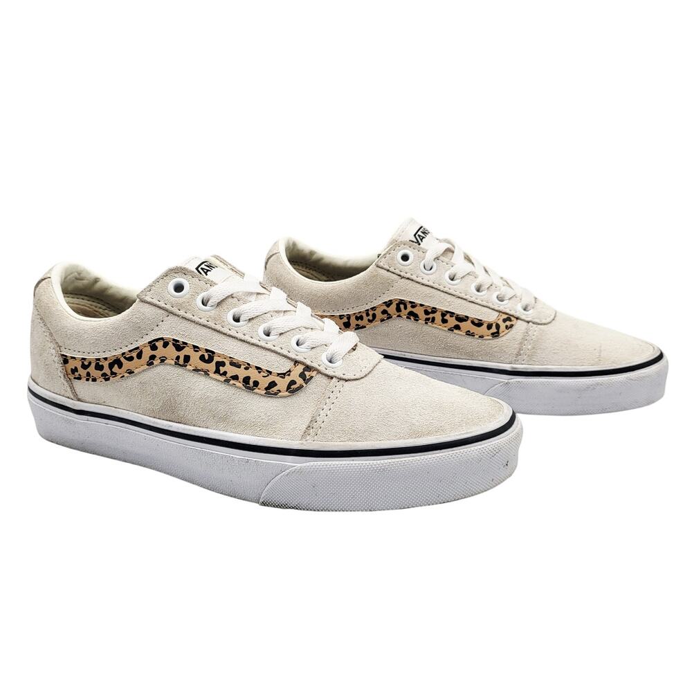 Vans Ward Cream Cheetah Leopard Stripe Suede Low Top Sneakers Women’s 7.5 (US)